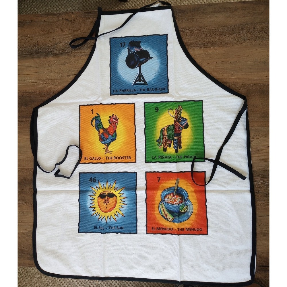 Grilling Apron Fiesta Images Spanish/English By Sandy USA One Size NWOT